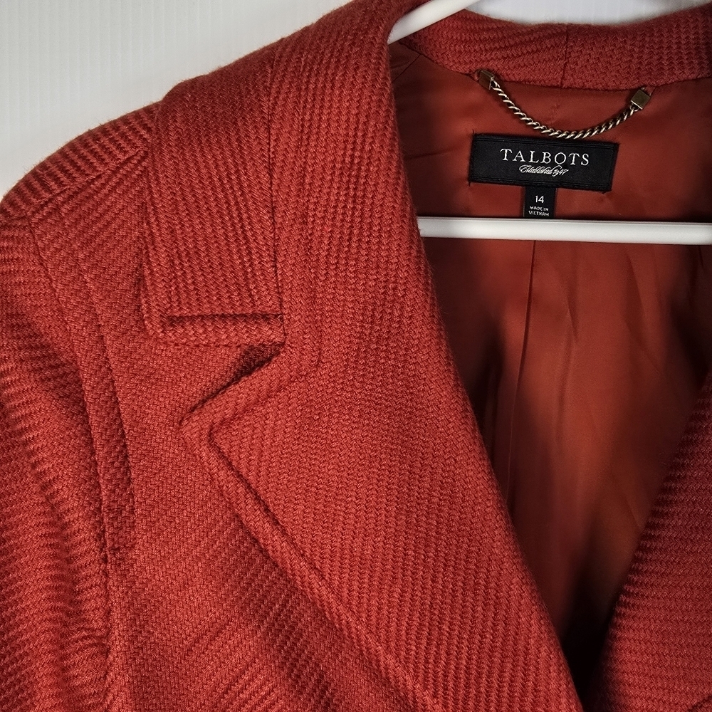 Talbots Womens Burnt Orange Wool Blend Textured Ribbed  Blazer Jacket Size 14 - Picture 9 of 13